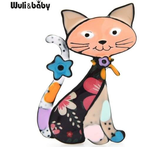 Wuli&baby Enamel Flower Smiling Cat Brooches 4-color Animal Office Party Brooch Pins For Women Unisex Jewelry Gifts