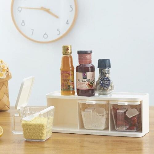 BF040 Home Kitchen seasoning box 3cases horizontal, vertical, pulling flavoring box with spoon 29.5*10.5*11.2cm