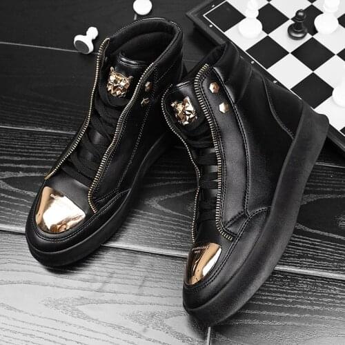 Pop Style Breathable CASUAL BOOTS Fashion Thick Soled Locomotive Shoes Trend Mens Short Boots Outdoor PU Leather Sports Shoes
