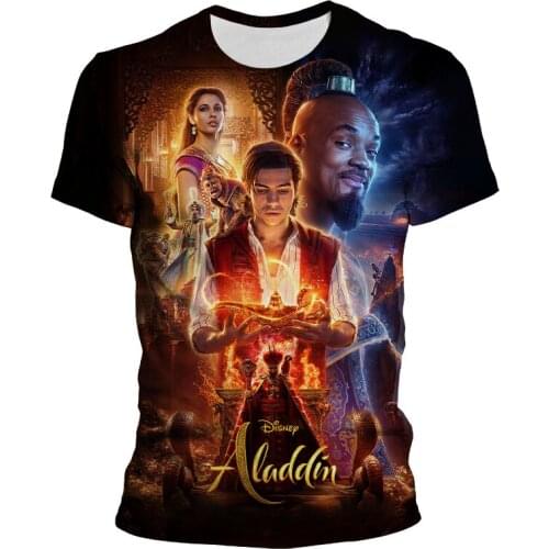 2021 New Summer T Shirt For Men Disney Movie Aladdin 3D Print Boy Girl Kids Tee Shirts Short Sleeve Harajuku Women Clothing