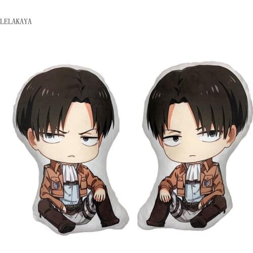 Attack on Titan Pillow Toys Anime Levi Ackerman Short Plush Stuffed Doll Double Sided pillow Back Cushion 35x48cm Christmas Gift