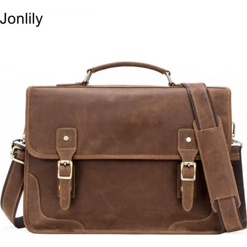 Jonlily Mens Genuine Leather Shoulder Bag Casual Messenger Crossbody Bag High Capacity Business Laptop Bag Teens Daybag -KG455