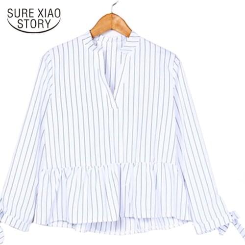 Korean fashion clothing 2021 womens tops and blouses harajuku womens clothing ladies tops Bow Striped V-Neck Full 2952 50