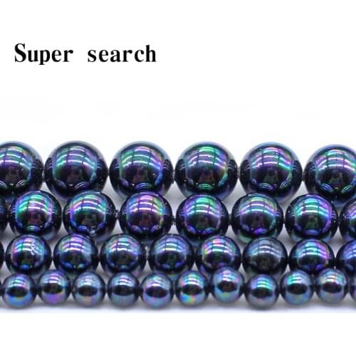 AA Natural Black Shell Pearl with Rainbow 6/8/10/12mm Round Loose Beads for Jewelry Making DIY Bracelet Earring Pendant Woman