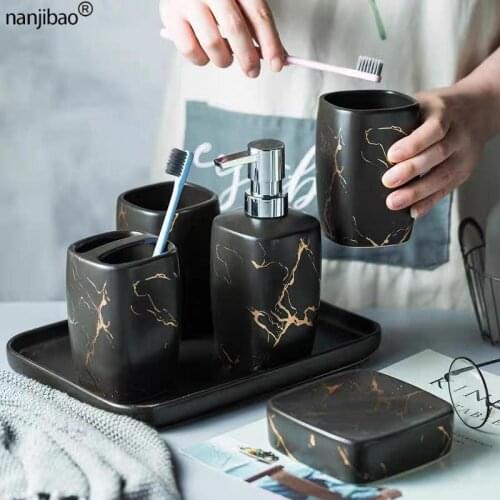 5pcs Marble Ceramics Bathroom Set Soap Dispenser/Tooth brush Holder/Tumbler/Soap Dish Tray Bathroom decoration Accessories