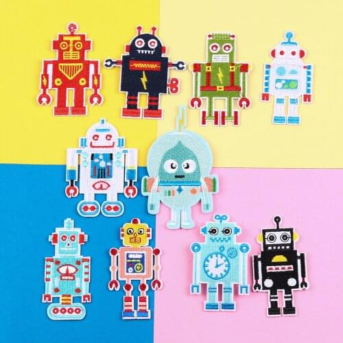 Cartoon Hardware tools robot Embroidered Iron On Patch DIY Embroidery Handmade Crochet Sew On Patch Clothes Appliques
