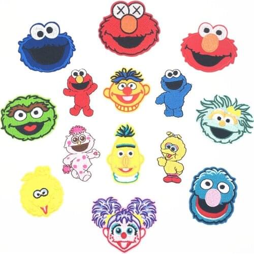 Cartoon Sesame Street Iron On Patches For Clothing Cute DIY Patch Embroidered Stickers On Clothes Applique Elmo Cookie Monster