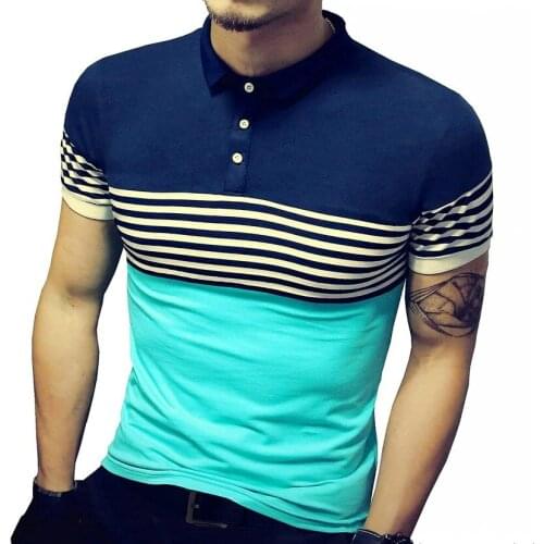Van Dijk Mens V-Neck Fashion Casual Summer Slim Fit Contrast Color Stitching Stripe Short Sleeve Polo Casual T-Shirts