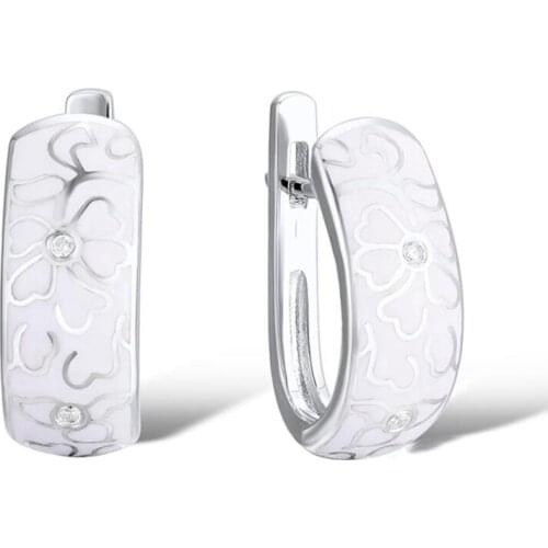 Personalized Retro Handmade Ceramic Earrings For Women National Wind White Flowers Imitation Porcelain Stud Earrings Jewelry