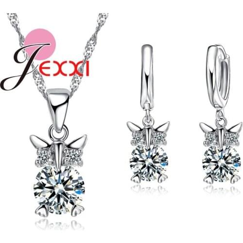 New Fashion 925 Sterling Silver Jewelry Sets Pretty Owl Necklace/Earrings/Pendant Girl Christmas Birthday Charm Gift