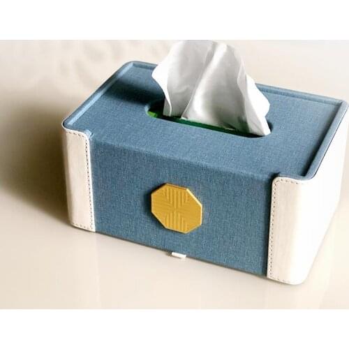 New style fashion wooden structure PU leaher tissue case napkin holder kitchen tissue holder tissue box wood tissue case