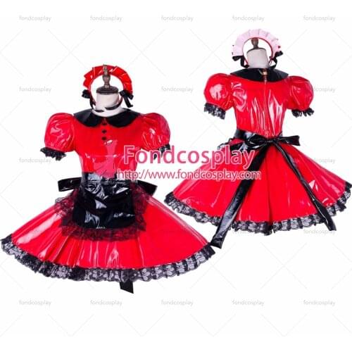 Lockable Sissy maid PVC dress red Uniform cosplay costume Tailor-made[G1653]