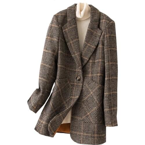 2021 Autumn Winter Fashion Plaid Casual Slim Blazers Women Single Breasted Female Outerwear Ladies Jackets Plus Size M-5XL