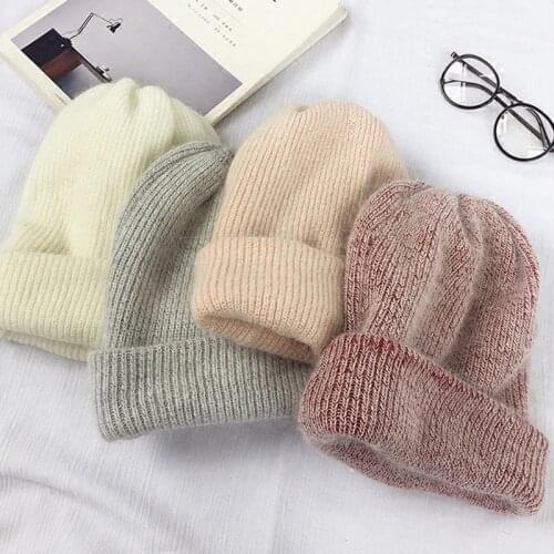 Autumn Winter Wool Hair Winter Hat Warm Beanies Hats Casual Women Solid Adult Cashmere Knitted Beanie Hat With Bright Wire