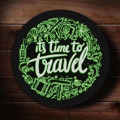 Its Time To Travel Adventure Suitcase Color Changing Wall Light Vacation Holiday Trips Travel Souvenir Gift Rounded Neon Sign