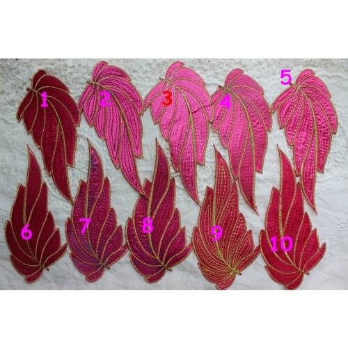 Mix All Colors Colored Fabric appliqued embroidered leaf floral Fushia 16-18cm