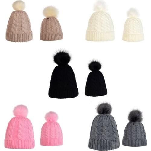 Infant Baby Boy Girl Winter Knit Beanie Hat Hairball Cap for mom and me hat Family Matching Children Warm Soft caps