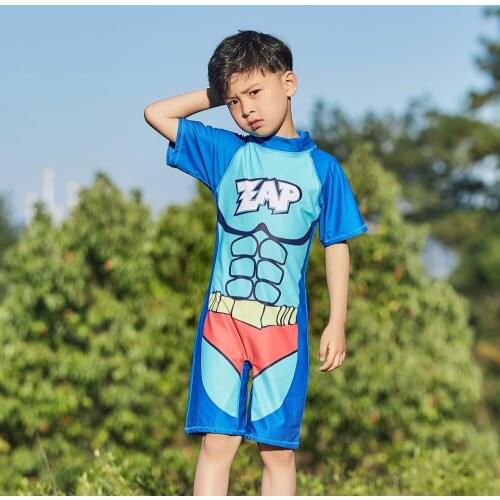 Boys' One Piece Rash Guard Swimsuit Short Sleeve Back Zipper Sun Protection Bathing 2-12 YearsSuits Beachwear Rashguards