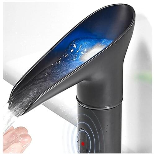 Black Sensor Hot and Cold Kitchen Faucets LED Luminous Waterfall Kitchen Faucets Smart Mutfak Musluklar Home Supplies EZ50ST