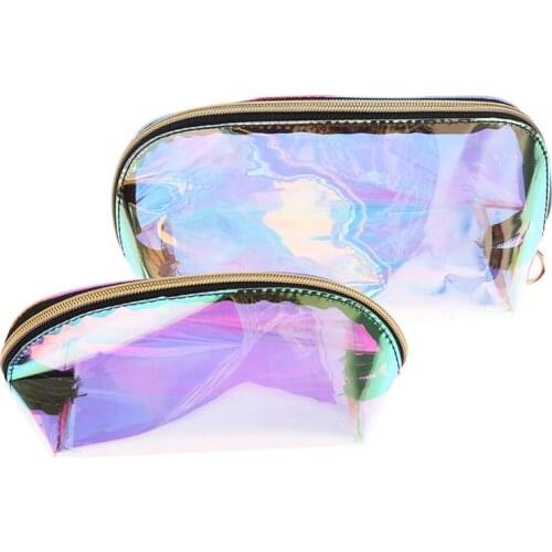 Laser Transparent Cosmetic Zipper Semicircle Shape Bag Make Up Pouch Organizer