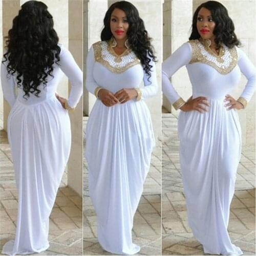 Thinyfull White And Gold Beaded Mermaid Long Sleeve V neck Prom Dress Elegant Arabic Muslim Dubai Kaftan Party Dress 2020
