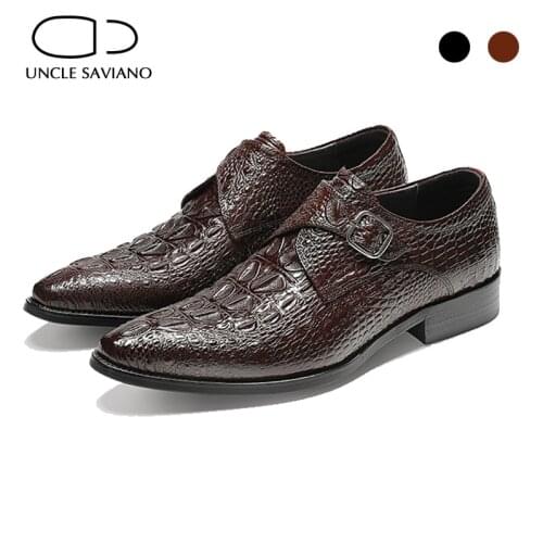 Uncle Saviano Single Monk Style Bridegroom Dress Formal Office Best Men Shoes Black Vintage Original Designer Shoes for Men