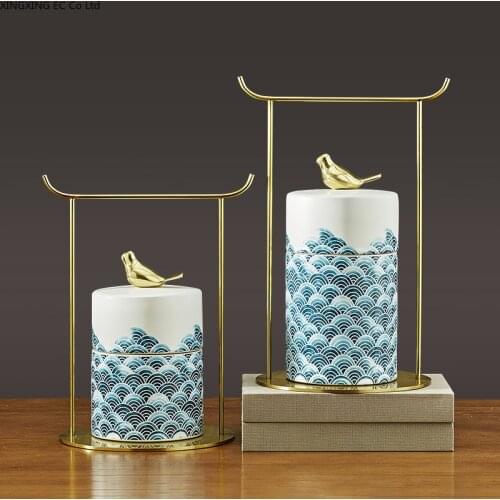 Chinese-style Ceramic Vase Flower Arrangement Dried Flower Accessories Wave Pattern Storage Tank Decoration Art Home Decoration