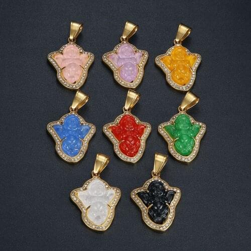 Hip Hop Bling Gold Color Stainless Steel Litter Angel Pendants Necklace For Men Women Unisex Jewelry Drop Shipping