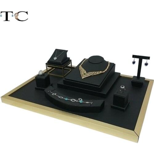 Stainless Steel Black Leather Jewelry Display Necklace Showed Bracelet showcase Jewellery Display 52*38*16cm