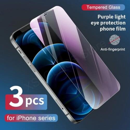 3Pcs Anti Blue Ray Light 9H Tempered Glass For iPhone 11 12 Pro Max 6 S 7 8 Plus X XR X S Max Screen Protector Eyes Care Glass