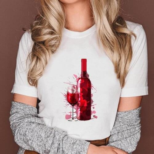 Women Wine Love Sweet Lovely Holiday 90s Short Sleeve Fashion Graphic Female Clothes Tops Cartoon Lady Tees Tshirt Print T-Shirt