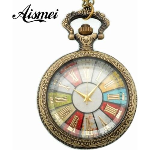25pcs/lot Colorful multicolour swivel plate vintage Pocket & Fob watch Pocket with necklace for men and women wholesale