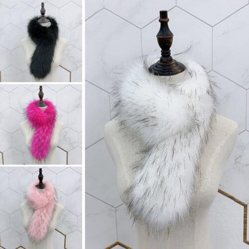 70CM Winter Autumn Warm Faux Fur Collars Women Plush Scarf Thick Fur Coat Scarves Luxury Raccoon Long Neck Warmer Collar