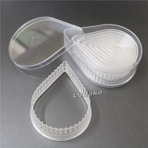 8pcs/set) Fluted Edge Water-drop shaped Transparent Polycarbonate Plastic Biscuit cookies mold cutter for cake Baking tools