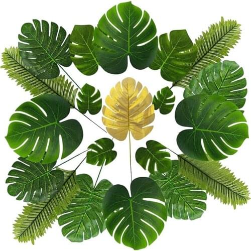 84 PCS Faux Palm Leaves Tropical Artificial Leaves with Stems for Hawaiian Luau Party,Wedding Party,Table Decorations