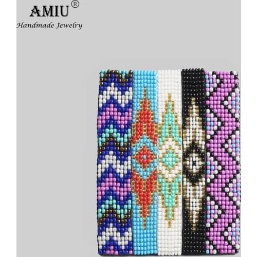 AMIU Handmade Bohemian Woven Beads Friendship Bracelet Woven Rope String Packing Sets 5 Pieces Package For Sale Women Men