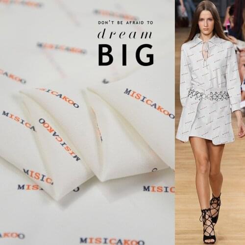 1 Meter Letters Printed White Shirt Dress Fabric High End Silk Cotton Crepe De Chine Fabric