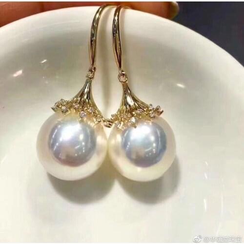 Free shipiing classic round south sea white 10-11mm pearl earring 925silver