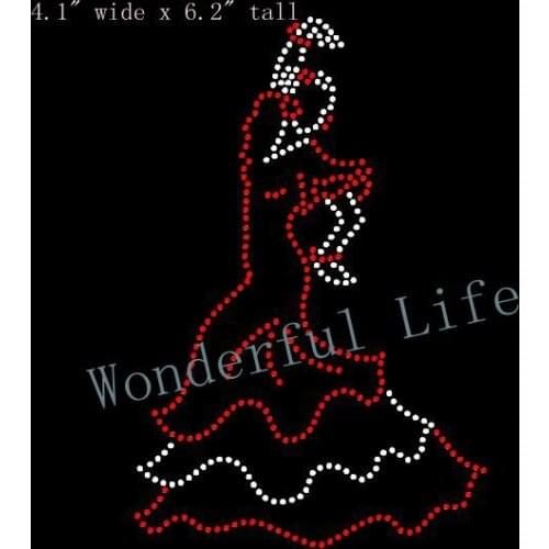 Free Shipping Rhinestone Iron On Transfer "Flamenco Dancer" Spanish Dance Dancing Crystal Bling Design