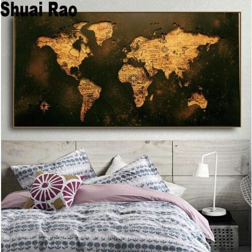 Large Square diamond painting"World Map Retro landscape"cross stitch 5d diy diamond embroidery full round diamond mosaic art