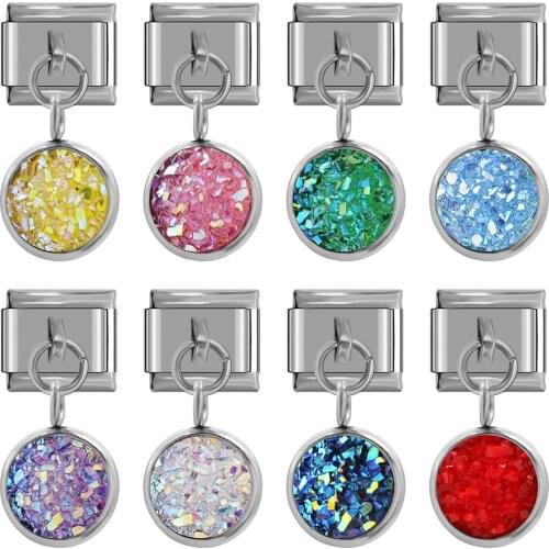 Hapiship New Original Daisy Round Resin Shiny Italian Charm Links Fit 9mm Stainless Steel Bracelet DIY Making Jewelry DJ311