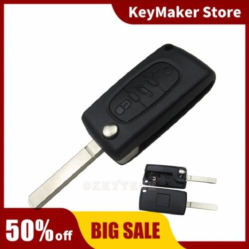 OkeyTech Remote Key Case Shell Key Cover 3 Buttons Car Key Case For peugeot 407 407 307 308 607 Without Groove Blade Uncut Flip