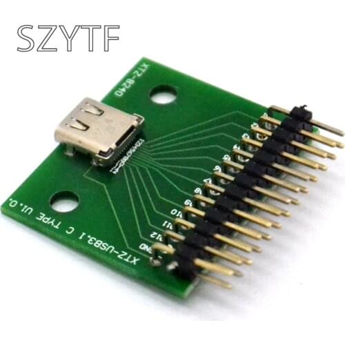 Double-sided positive and negative plug TYPE C female test board USB 3.1 with PCB board 24P female connector with pin header