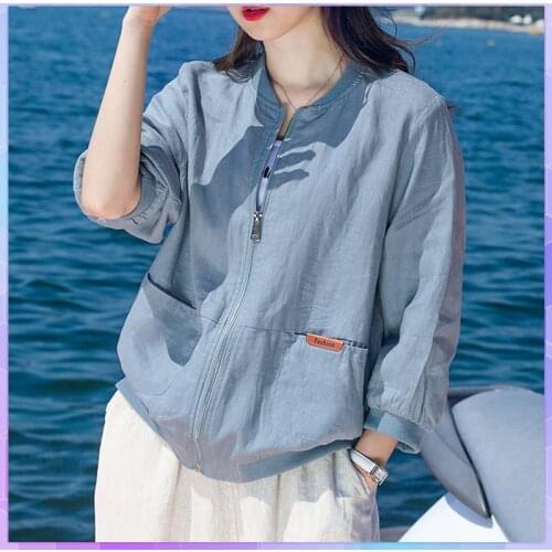 Summer Oversized T-shirt Thin Cotton And Linen Top Baseball Uniform Jacket Female Large Size Tshirt Femme 2021 Solid Tee Shirt