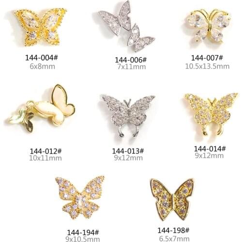 HISENLEE 2 pieces Nails Butterfly Decorations Flash Nail Zircon Clear Rhinestone Alloy Jewelry DIY Manicure Accessories CZ