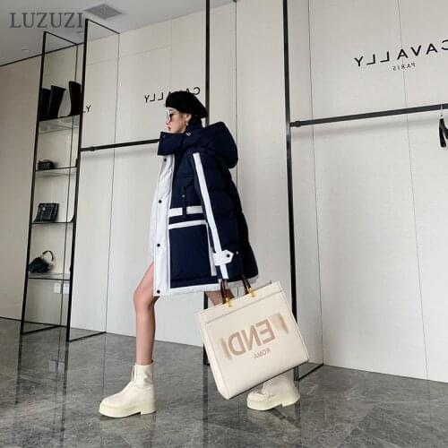 LUZUZI 2021 Winter Women 90% White Duck Down Coat Hooded Warm Thicken Parkas Loose Down Long Jacket Puffer Coat Snow Outwear