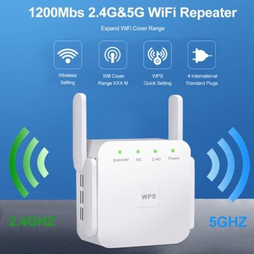 Mayitr 1pc Portable Wireless Wi-Fi Range Extender 1200Mbps High Speed 2.4/5Ghz Dual Band Signal Booster