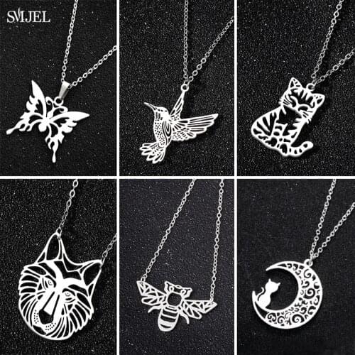 Cartoon Stainless Steel Animal Necklaces for Women Lovely Humming Bird Rabbit Butterfly Necklace Collier Femme Jewelry Bee Gifts