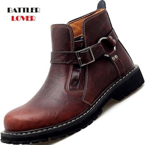 New Brand Autumn Winter Men Genuine Cow Leather Boots for Male Fashion Motorcycle Botas Comfortable Ankle Boots Casual Footwear