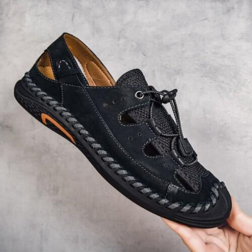 Mens Beach Sandals Fashion Men Casual Shoes Beach Leather Summer Flip Flops Slippers Outdoor Trekking Comfortable